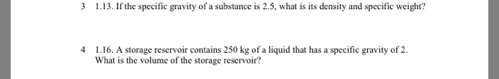 Solved 3 1.13. If the specific gravity of a substance is | Chegg.com