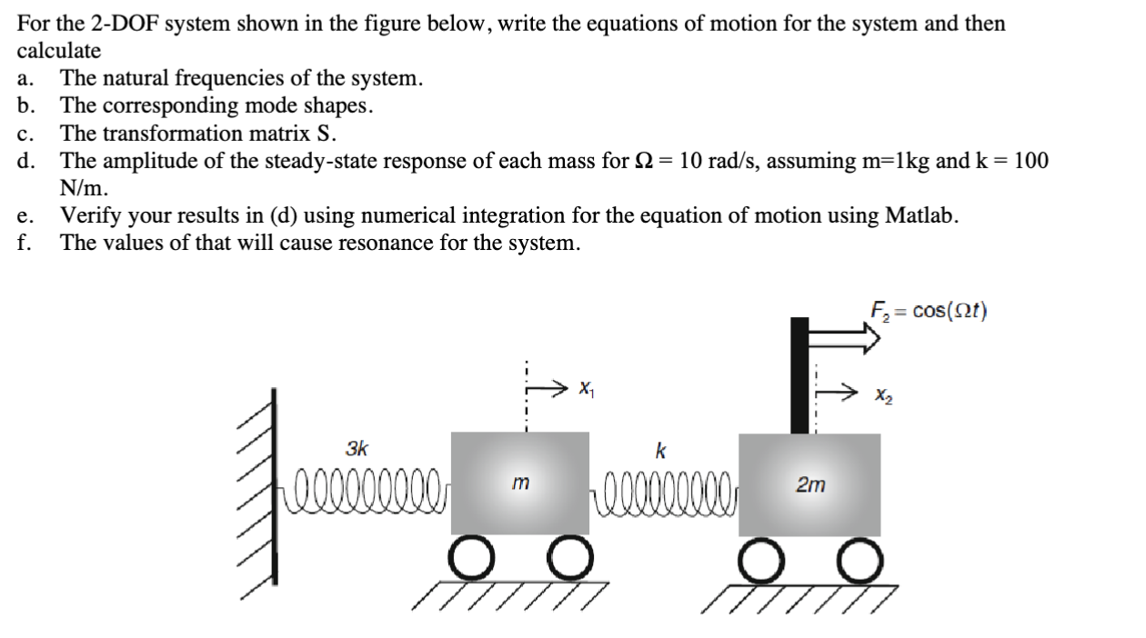 Solved For The 2-dof System Shown In The Figure Below, Write 