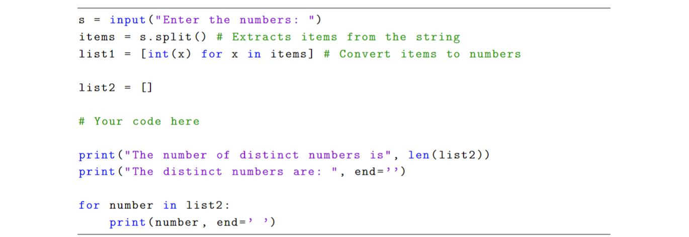 Solved 3. Print Distinct Numbers Write a program that reads | Chegg.com
