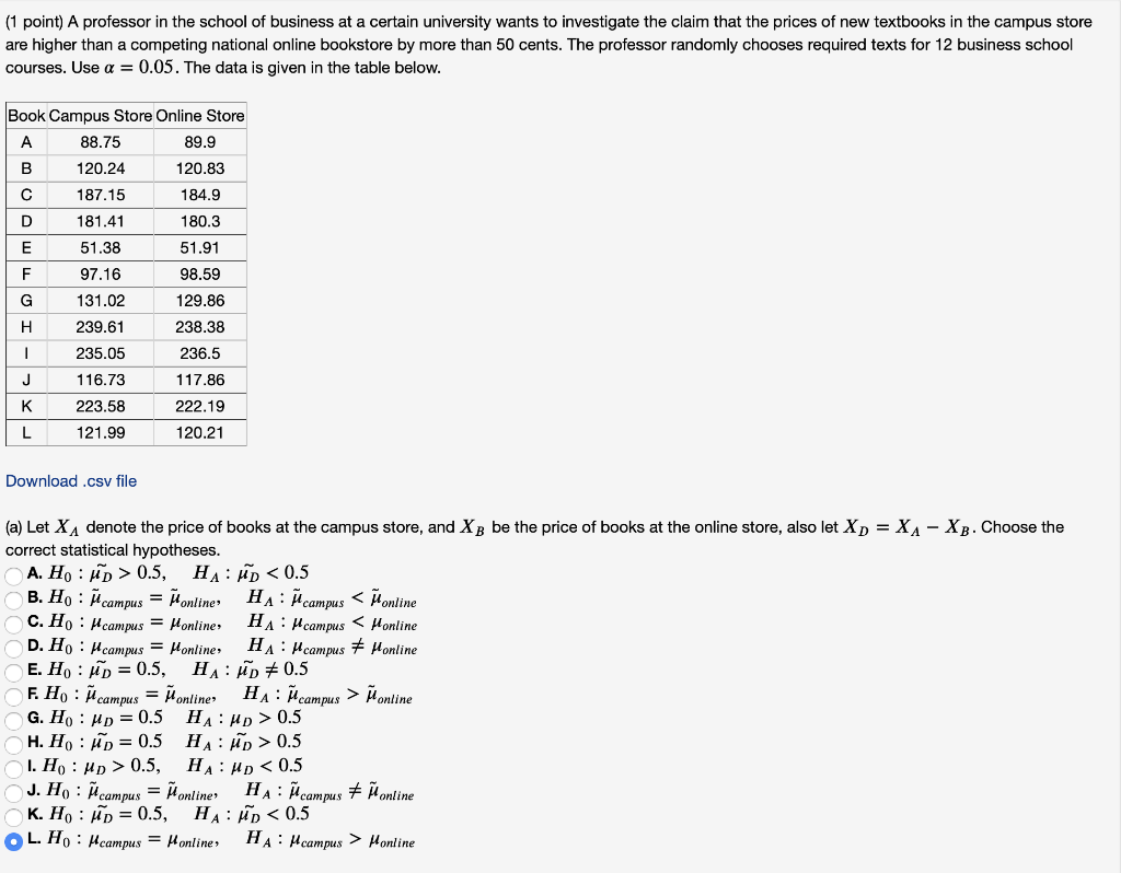 Solved Csv File Campus Online A 75 9 B 1 Chegg Com