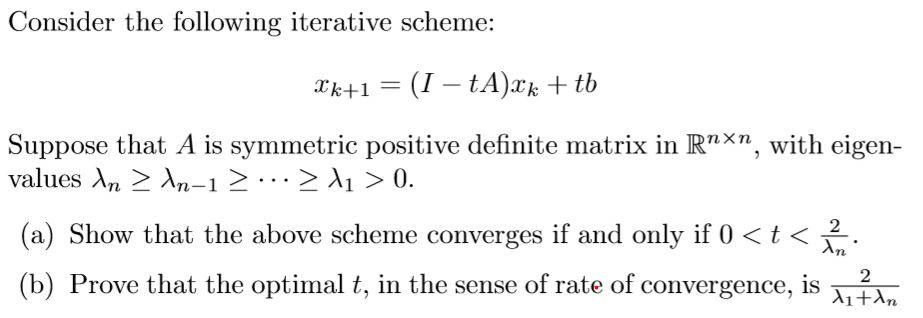 Consider The Following Iterative Scheme: Xk+1 = (I – | Chegg.com