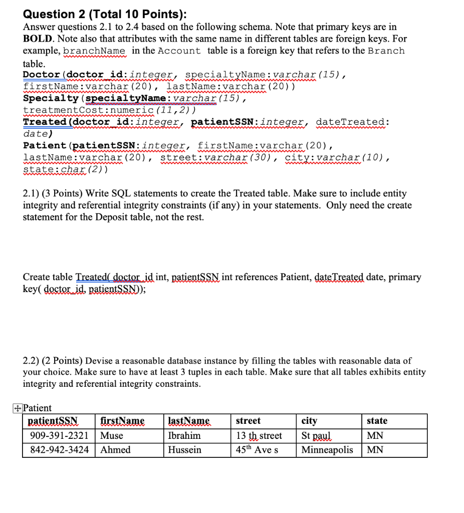 Solved Question 2 (Total 10 Points): Answer questions 2.1 to | Chegg.com