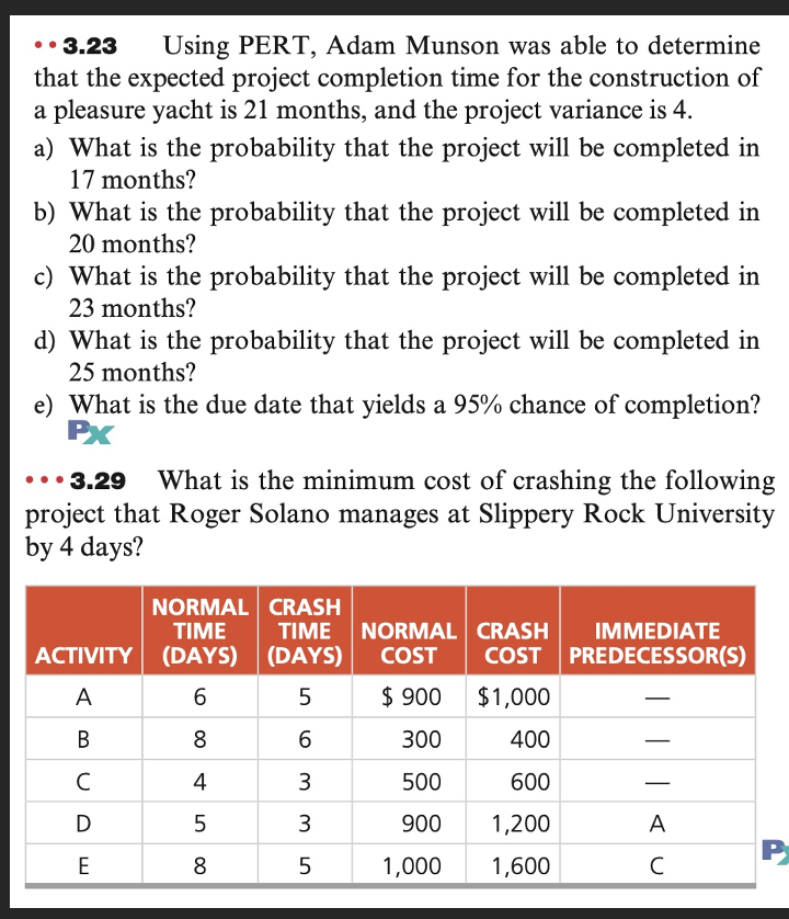 Solved 3.23 ﻿Using PERT, Adam Munson was able to | Chegg.com