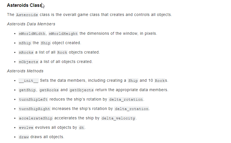 Your assignment is to recreate a simple Asteroids | Chegg.com