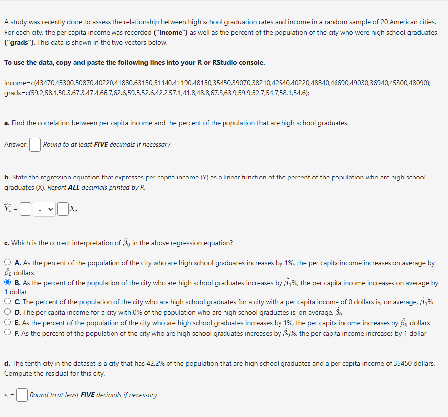 Solved B. State The Regression Equation That Expresses Per | Chegg.com