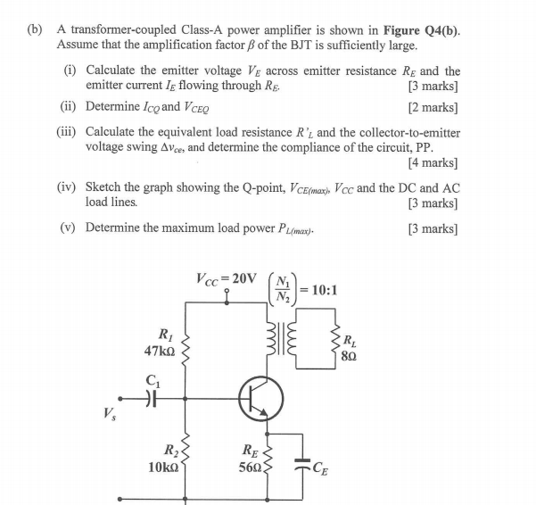 (b) A Transformer-coupled Class-A Power Amplifier Is | Chegg.com