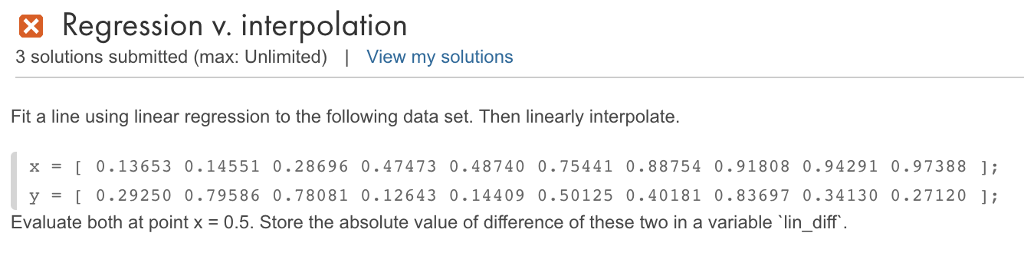 Solved Fit a line using linear regression to the following | Chegg.com