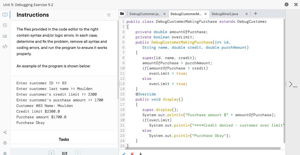 Solved Unit 9: Debugging Exercise 9-2 Tasks Unit 9: | Chegg.com