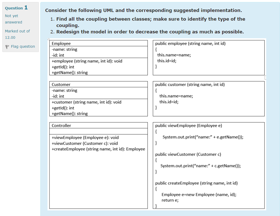 Solved Question 1 Consider The Following UML And The | Chegg.com