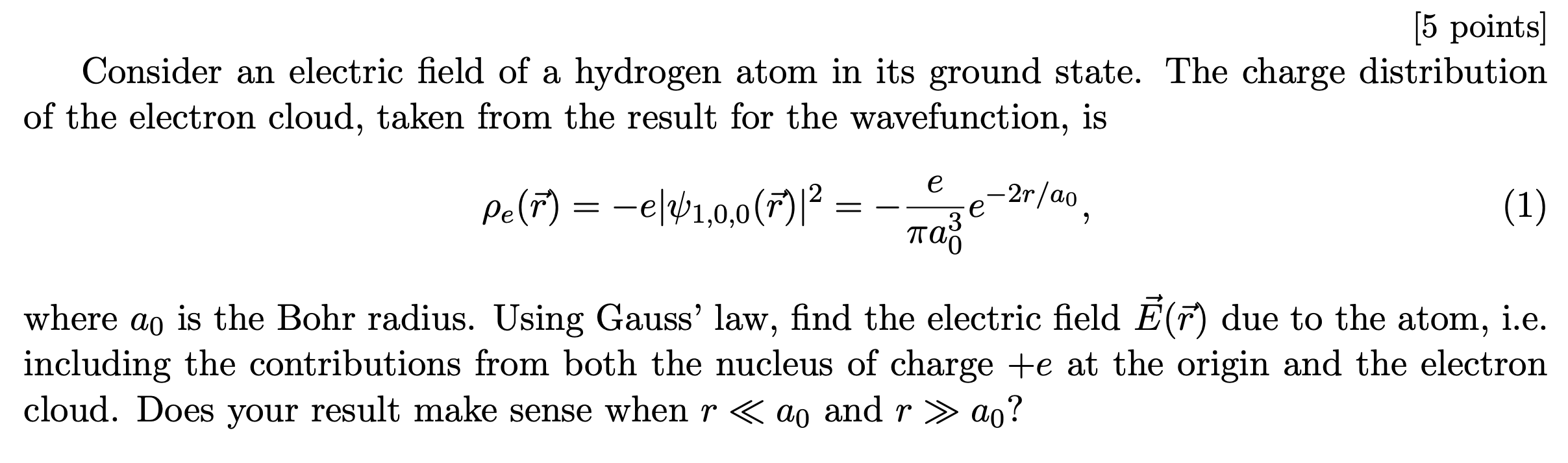 Solved Consider an ﻿electric field of ﻿a hydrogen atom in | Chegg.com