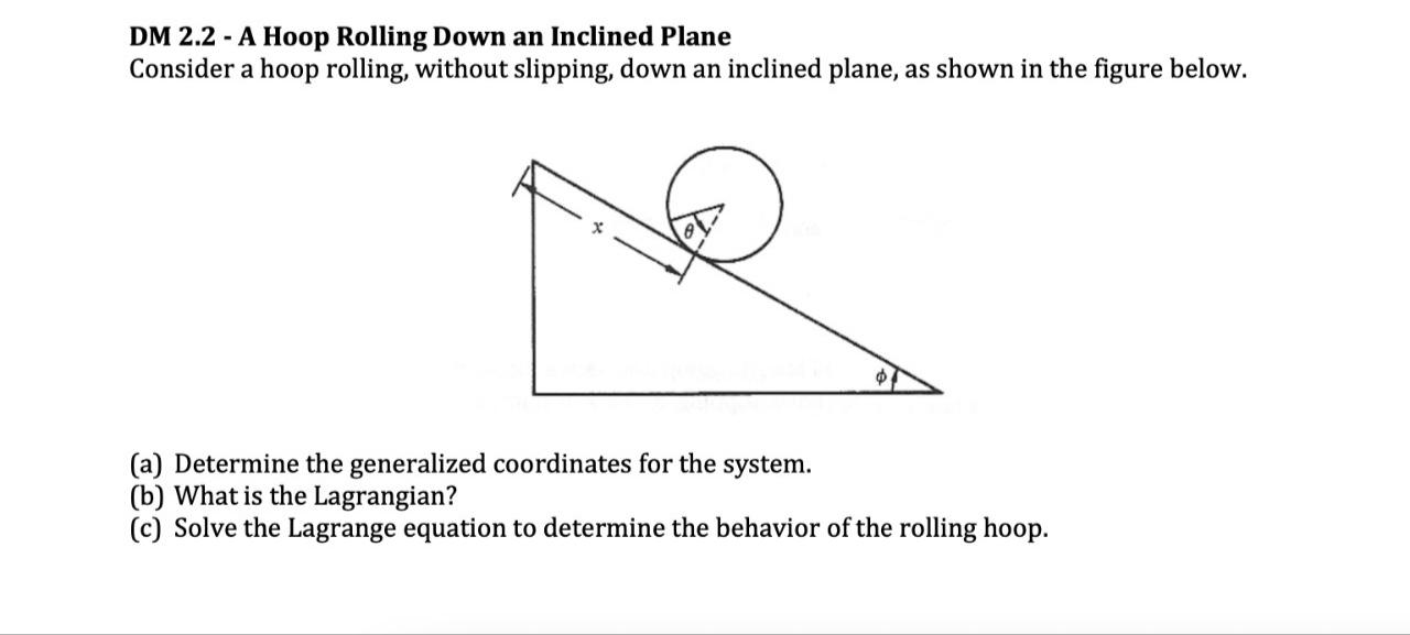 Solved DM 2.2 - A Hoop Rolling Down an Inclined Plane | Chegg.com