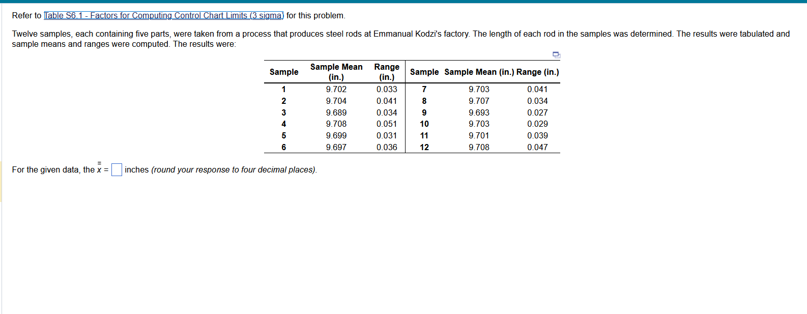 Solved Refer to [able S6.1 - Factors for Computing Control | Chegg.com