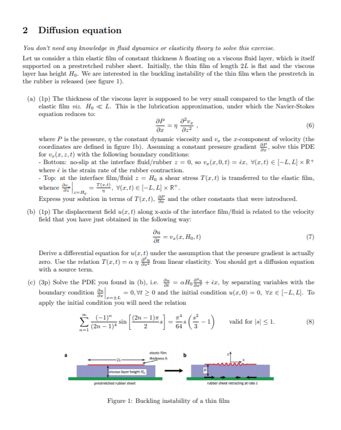 Solved aP n 2 Diffusion equation You don't need any | Chegg.com
