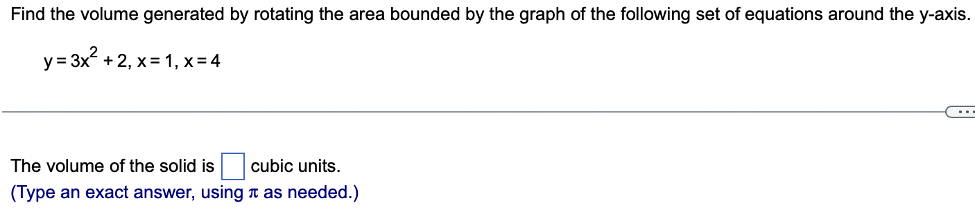 Solved Find the volume generated by rotating the area | Chegg.com