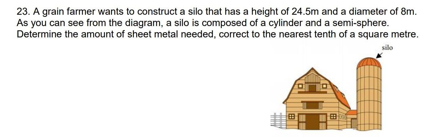 Silo Math Solved 23. A grain farmer wants to construct a silo that has | Chegg.com