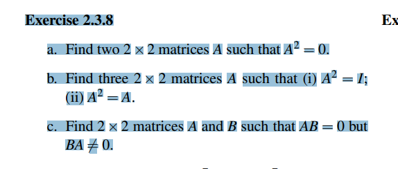 Solved Exercise 2 3 8a ï Find Two 2ã 2 ï Matrices A Such That Chegg Solved Exercise 2 3 8a ï Find Two 2ã 2 ï Matrices A Such That Chegg