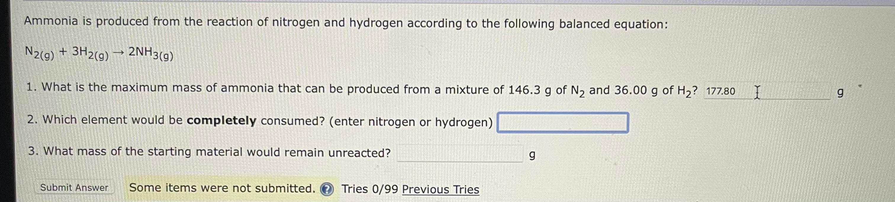 Solved Ammonia is produced from the reaction of nitrogen and | Chegg.com
