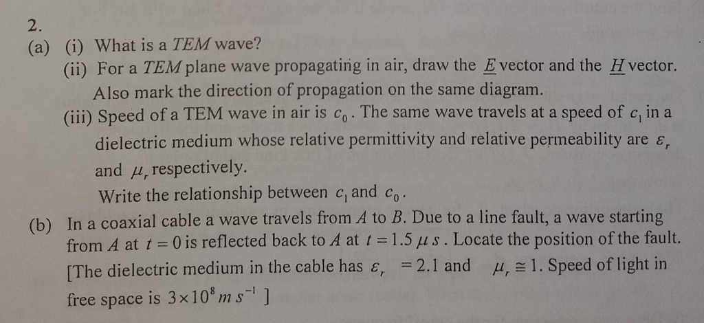 Tem Wave Examples Solved 2. (a) (i) What is a TEM wave? (ii) For a TEM plane | Chegg.com