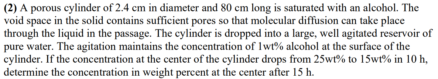 Solved A porous cylinder of 2.4 cm in diameter and 80 cm | Chegg.com