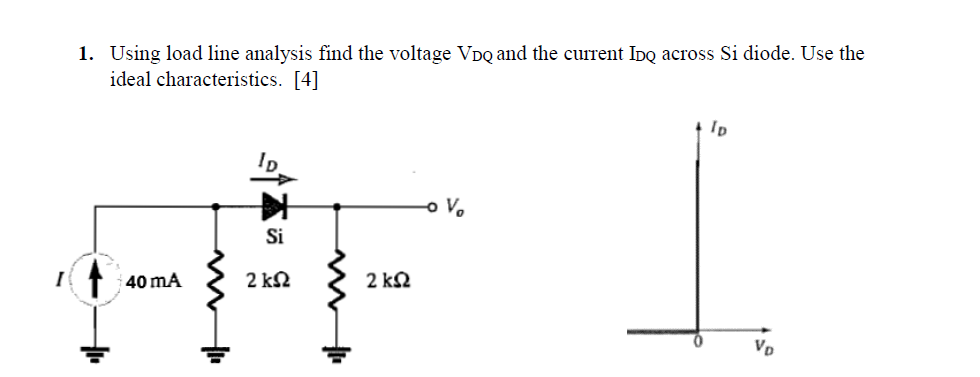 Solved 1. Using load line analysis find the voltage VDQ and | Chegg.com