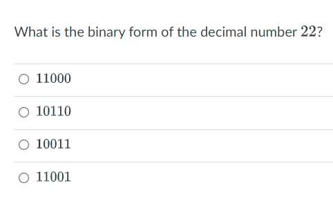 the binary number 10110 as a decimal value of 22
