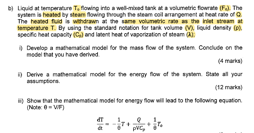 Solved B) Liquid At Temperature To Flowing Into A Well-mixed | Chegg.com