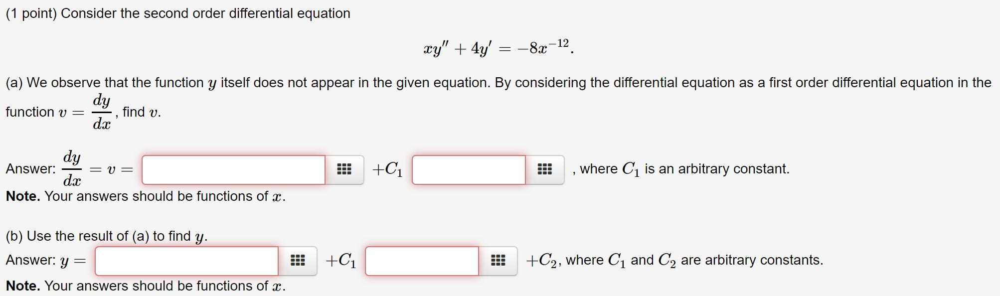 Solved (1 point) Consider the second order differential | Chegg.com