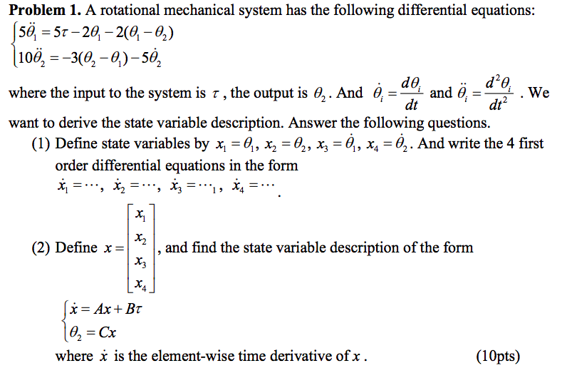 Solved = Problem 1. A rotational mechanical system has the | Chegg.com