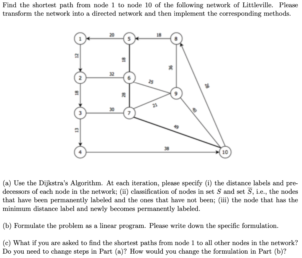 Find the shortest path from node 1 to node 10 of the | Chegg.com