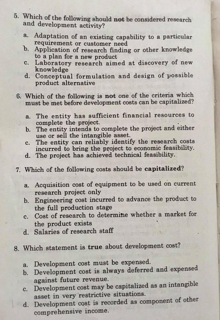 Solved 5. Which of the following should not be considered | Chegg.com