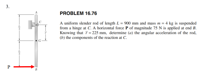 Solved A unitom rod AB of length L=900 mm and mass 4 kg is