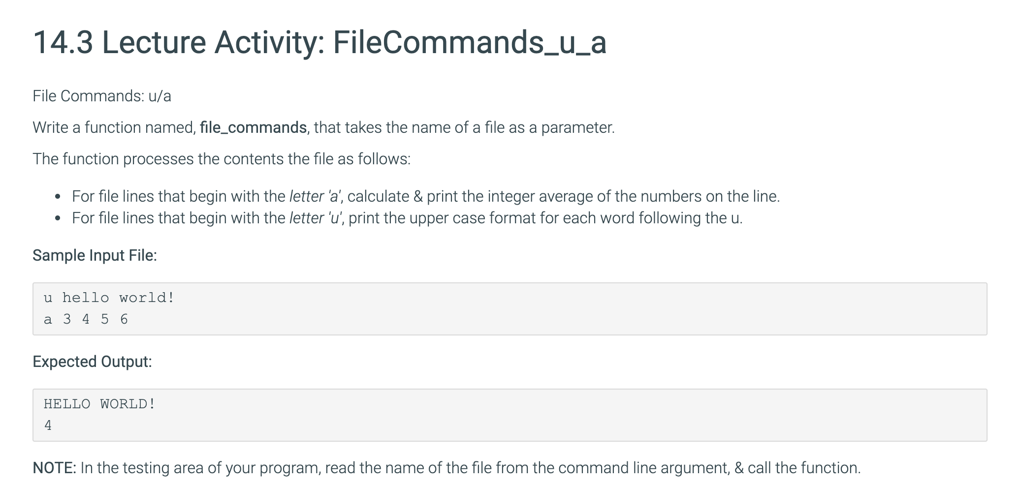 Solved 14.3 Lecture Activity: FileCommands_u_a File | Chegg.com