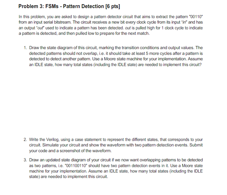 Solved Problem 3: FSMs - Pattern Detection [6 pts] In this | Chegg.com