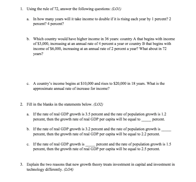 Solved 1. Using the rule of 72, answer the following | Chegg.com