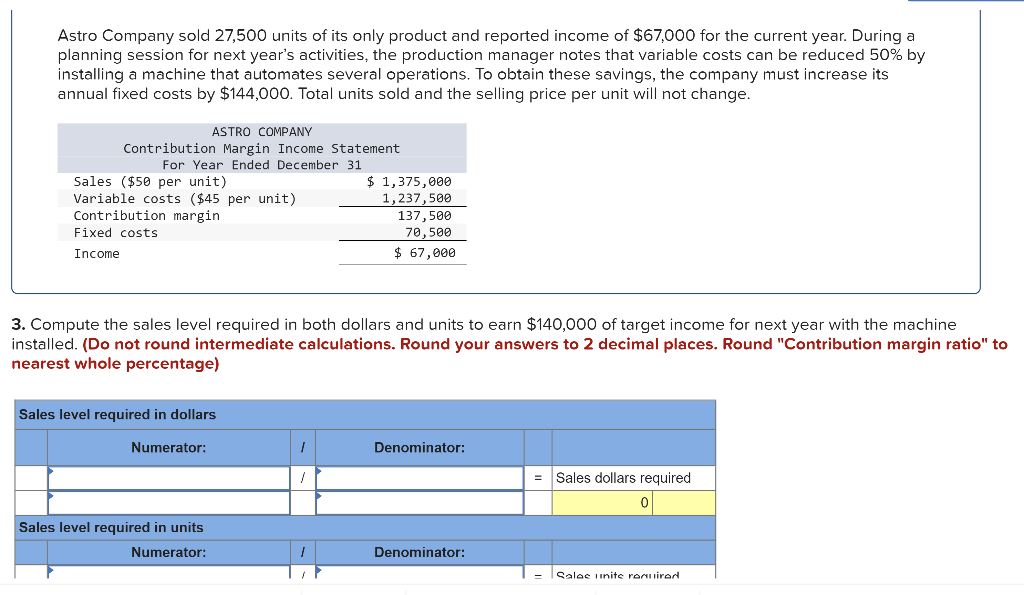 Solved Astro Company sold 27,500 units of its only product | Chegg.com