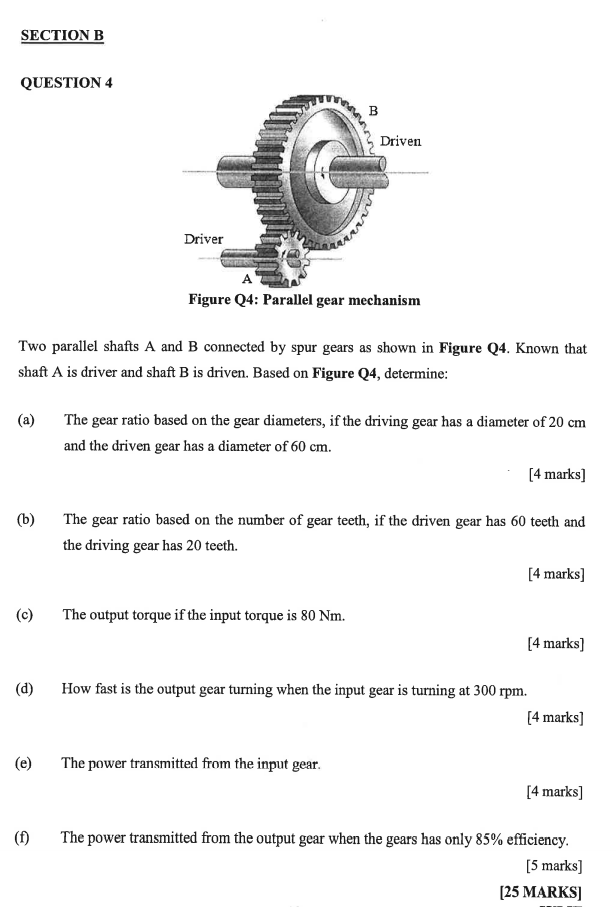 Solved SECTION B QUESTION 4 B Driven Driver A Figure Q4: | Chegg.com