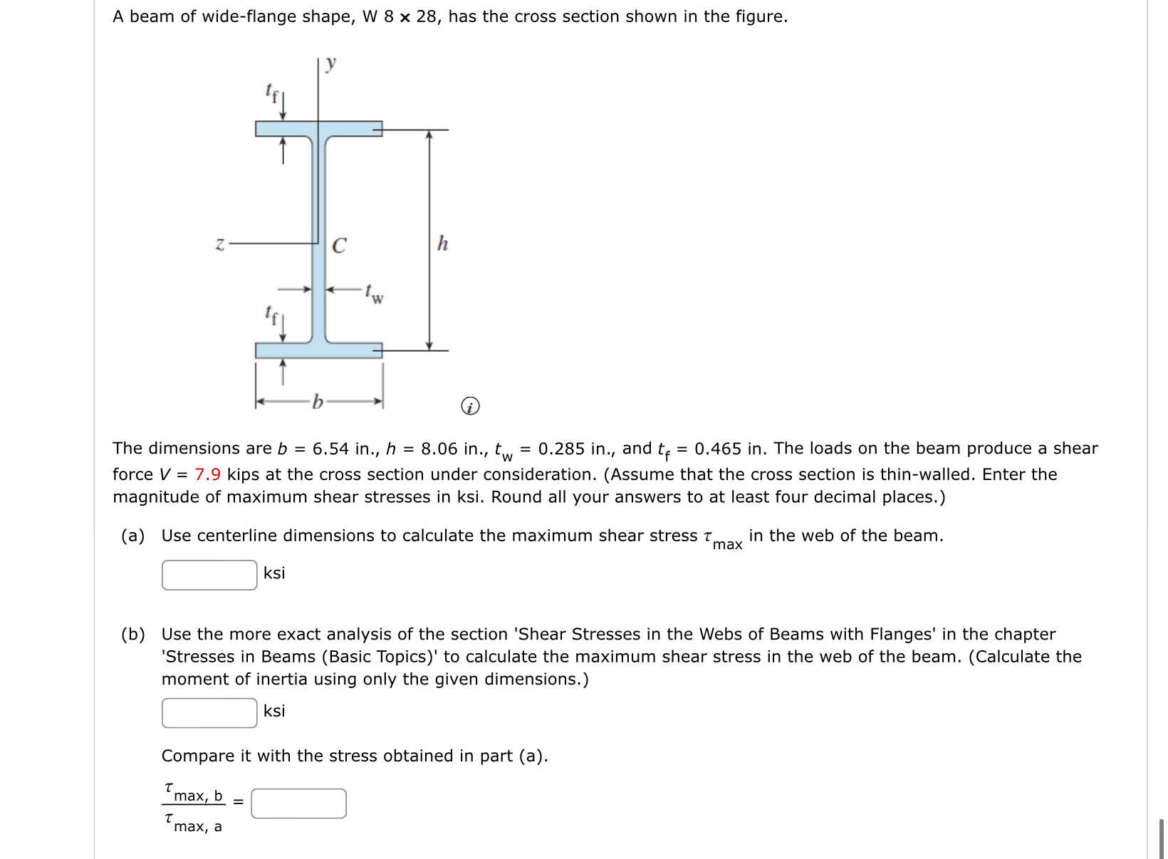 W8 Column Solved A beam of wide-flange shape, W8×28, has the cross | Chegg.com