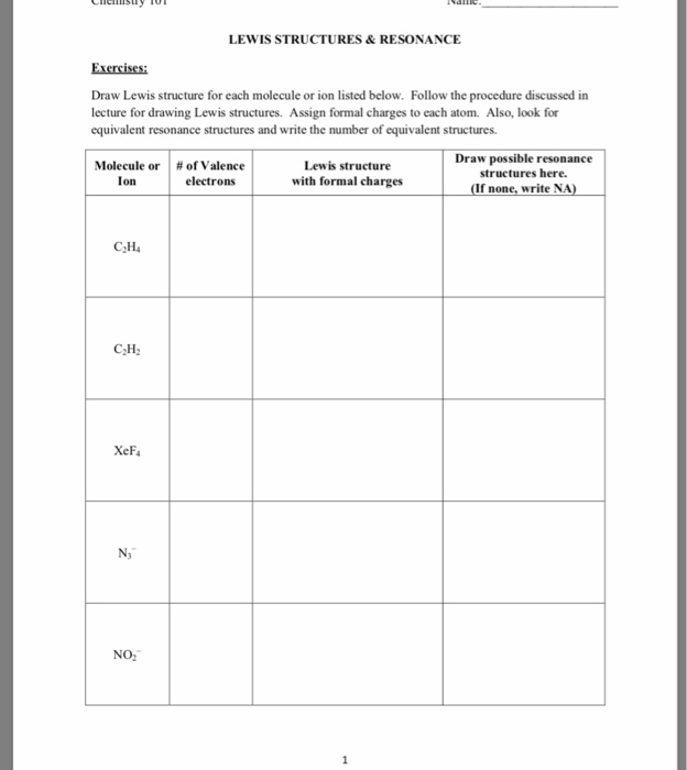 Solved LEWIS STRUCTURES&RESONANCE Exercises Draw Lewis | Chegg.com