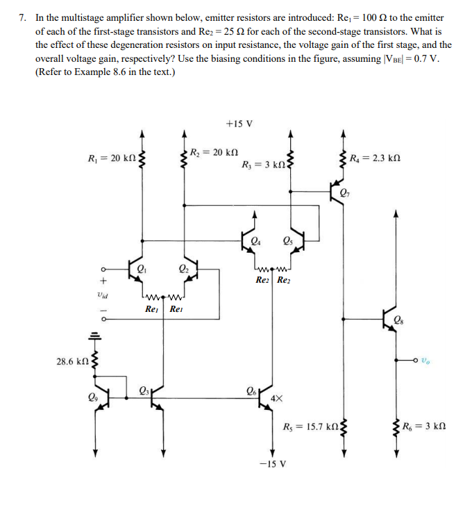 Solved 7. In the multistage amplifier shown below, emitter | Chegg.com