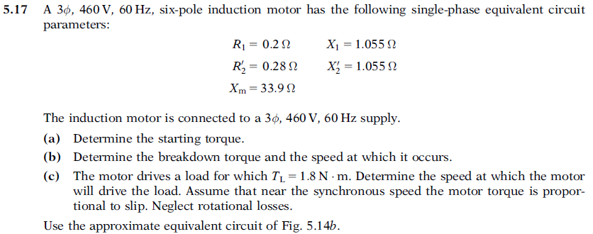 Solved 5.17 A 30, 460 V, 60 Hz, six-pole induction motor has | Chegg.com
