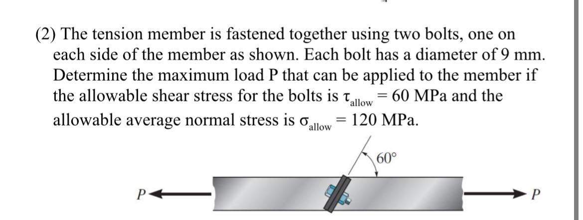 (2) The tension member is fastened together using two | Chegg.com