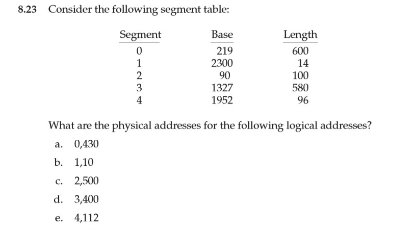 Solved 8.23 Consider the following segment table: Segment | Chegg.com
