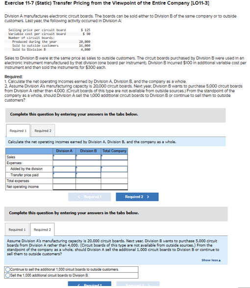 Solved exercise 11 7 static transfer pricing from the chegg