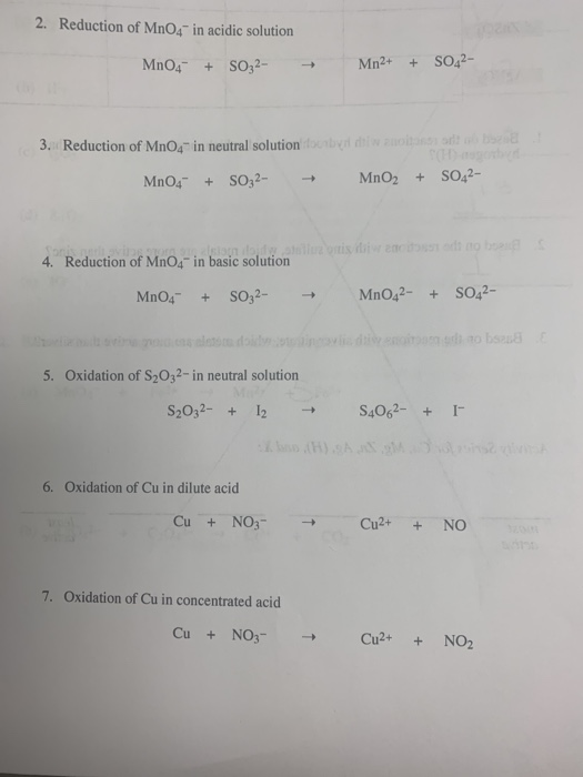 Solved 2. Reduction of MnO4- in acidic solution MnO4 + SO32- | Chegg.com