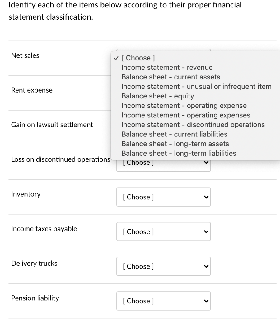 Solved Identify each of the items below according to their | Chegg.com