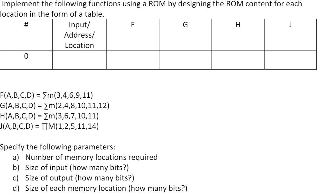 Solved Implement The Following Functions Using A Rom By D Chegg Com