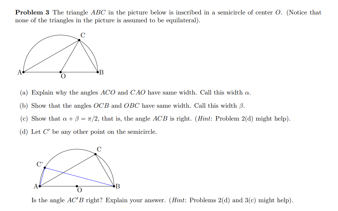 Solved Problem 3 The triangle ABC in the picture below is | Chegg.com