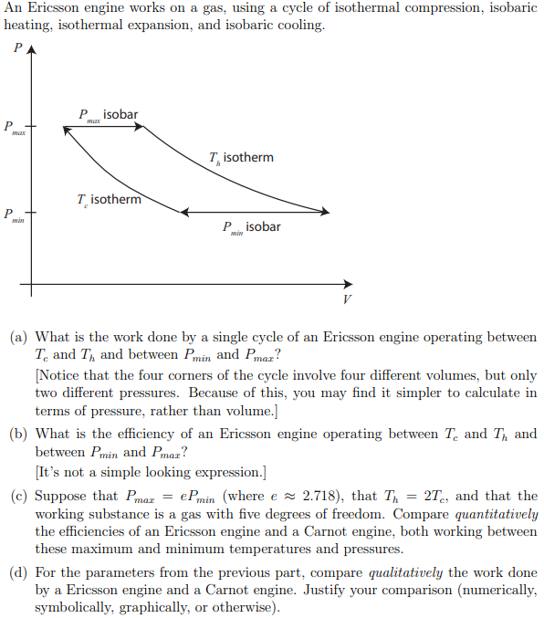Solved An Ericsson engine works on a gas, using a cycle of | Chegg.com