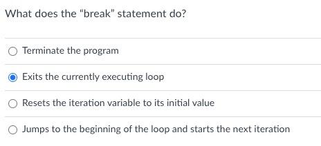 Solved What Does The "break" Statement Do? Terminate The | Chegg.com