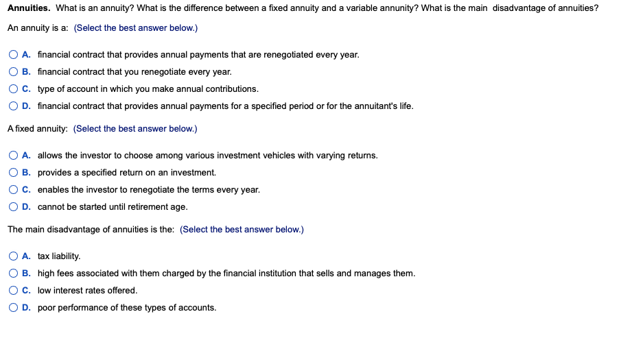 Solved Annuities. What Is An Annuity? What Is The Difference | Chegg.com